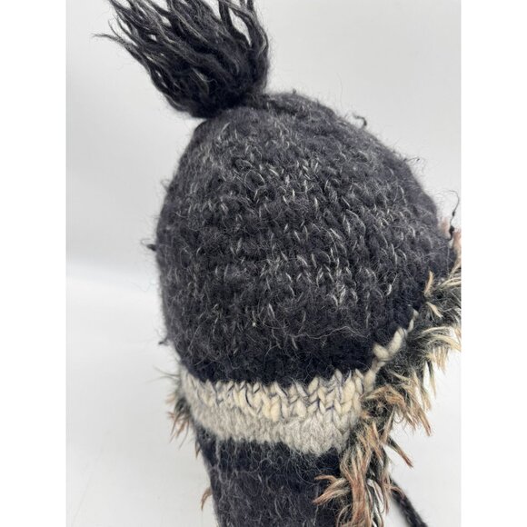 American Eagle Outfitters Trapper Hat With Faux Fur & Pom Pom Black/Gray Wool/Al - Picture 5 of 11